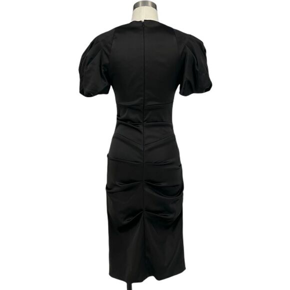 CACHE Puff Sleeve Ruched Satin Dress - Picture 4 of 11